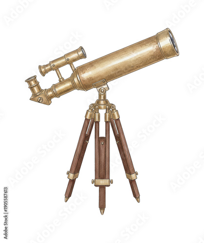 Antique Brass Telescope on a Wooden Tripod a Classic Instrument for Stargazing and Exploration