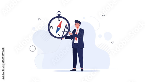 Businessman holding compass and divider, concept of strategy and direction