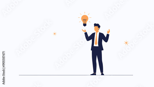 Businessman Holding Glowing Light Bulb Idea Innovation Concept