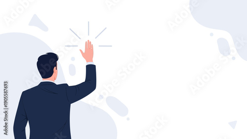 Businessman Raising Hand High Five, Greeting, Business Success Concept