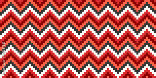 Seamless Red and Dark Gray Pixel Art Zigzag Chevron Pattern