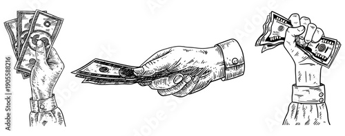 Hand Drawn Hands Holding Money Illustration Set
