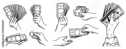 Hand Drawn Hands Holding Money Illustration Set