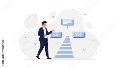 Businessman presenting flowchart, strategy, and decision making