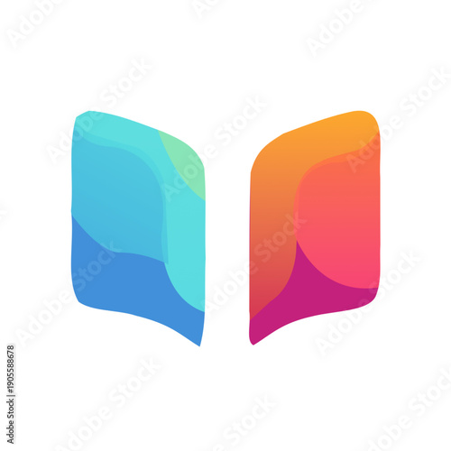 Modern abstract book logo with blue and orange gradients, representing digital education, knowledge, and creative storytelling for 2026 branding.