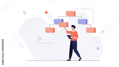 Business Organization Chart Concept - Man Arranging Blocks