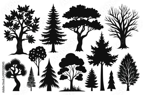 Wallpaper Mural set of tree silhouette line art vector illustration with a white background Torontodigital.ca
