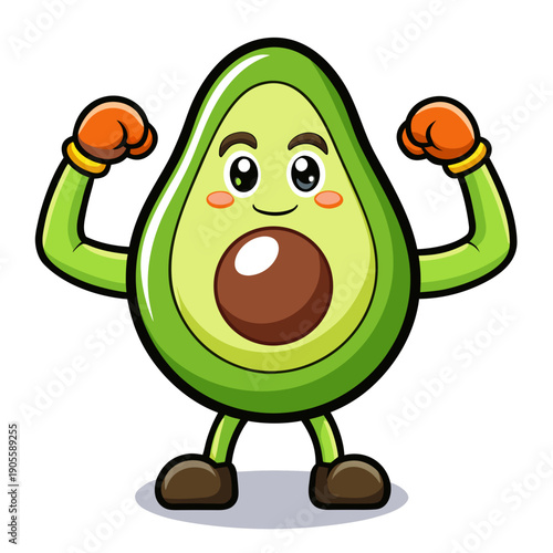 Cartoon avocado character flexing muscles