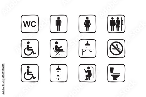 Black and White Accessibility Toilet Symbols for Wayfinding Systems