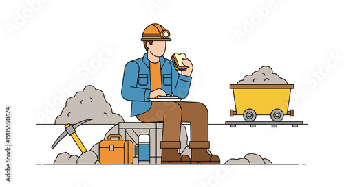 Construction Worker Eating Lunch on Break.