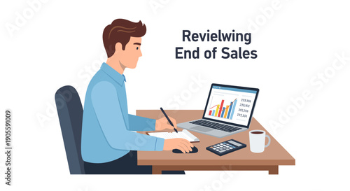 Man Reviewing End of Sales Data.