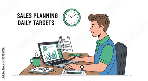 Man Working on Laptop at Desk.