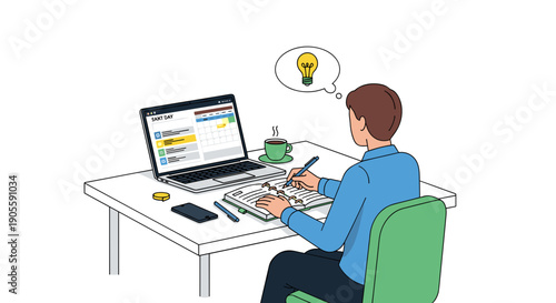 Man Working on Laptop with Idea.