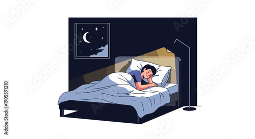 Woman Sleeping Peacefully in Bed at Night.