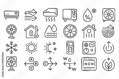 Smart Home Climate Line Icons for Indoor Comfort Control