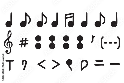 Black and White Musical Notes Outline Icons for Education