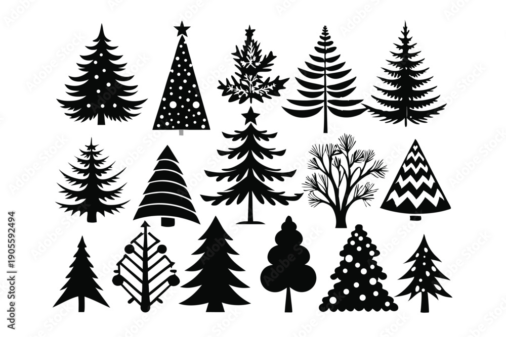 Obraz premium set of pine tree silhouette line art vector illustration with a white background