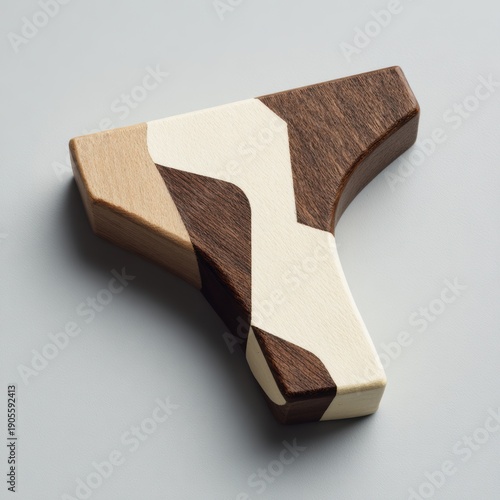 Unique Geometric Wooden Shape Sculpture with Artistic Patterns and Natural Color Contrast