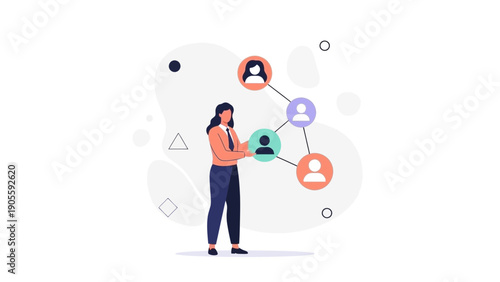 Businesswoman connecting people network, teamwork, social media, hr concept