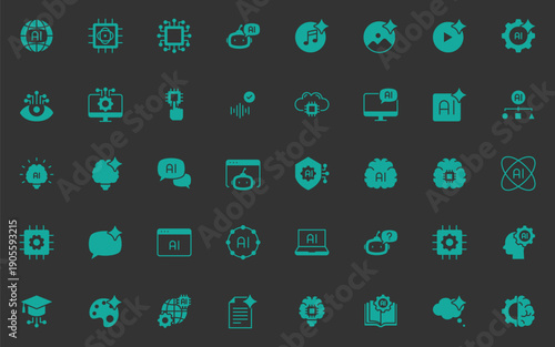 set of artificial intelligence icons, technology, ai generator