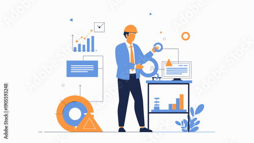 Engineer Analyzing Data and Innovation with Geometric Shapes