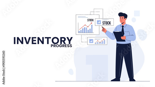 Business man analyzing inventory progress charts, stock management concept