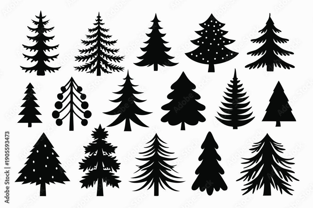 Fototapeta premium set of pine tree silhouette line art vector illustration with a white background