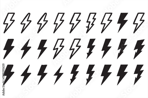 Electricity Warning and Hazard Lightning Icons for Safety Media