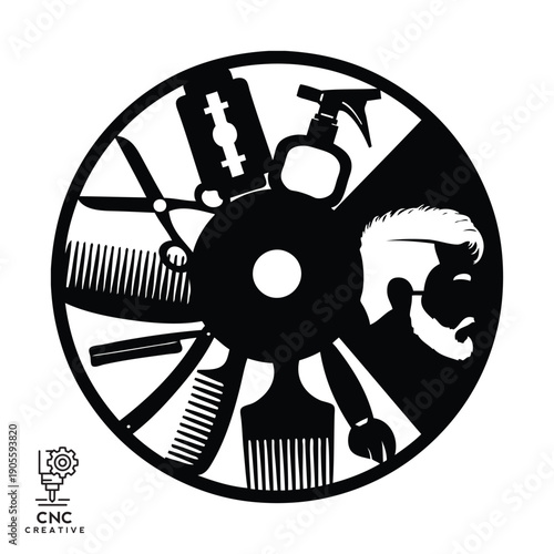Modern Barber Shop Wall Clock Vector, 1 Layer Laser Cut Design for Hair Salon Decor