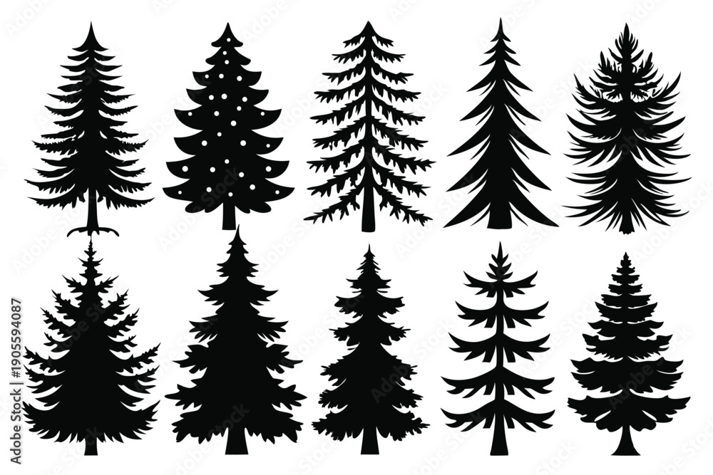 Obraz premium set of tree silhouette line art vector illustration with a white background