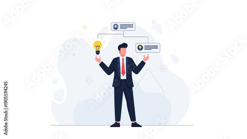Businessman Holding Lightbulb and Flowchart, Innovative Idea Generation and Business Planning