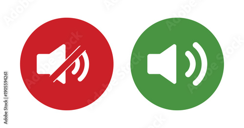 Volume Sound And Mute Icon Vector Illustration Displayed On Red And Green Flat Buttons