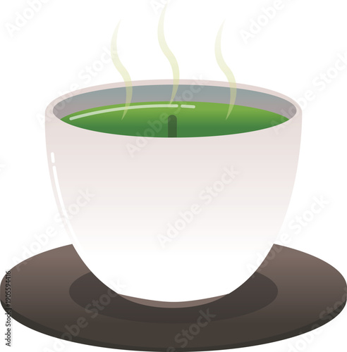Illustration of Japanese tea with tea leaves standing