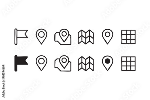 Location and Navigation Line Icons for GPS and Map Interfaces