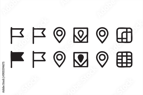 Minimal Map Pin and Route Outline Icons for Travel Apps