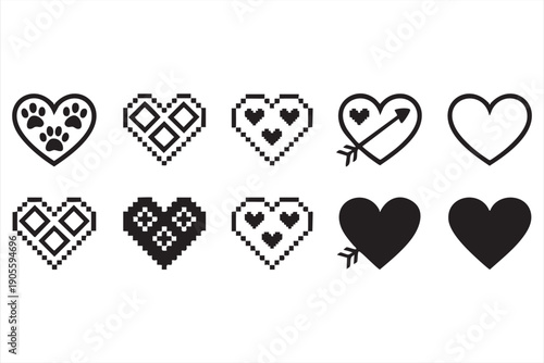 Heart Love Line Icons for Valentine and Wedding Design