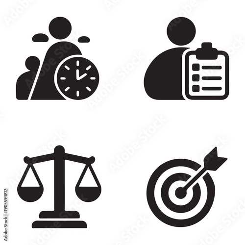 Work discipline performance improvement productivity silhouette vector illustration concept