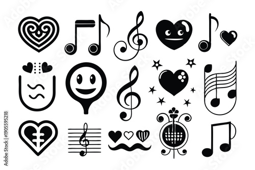 set of musical notes and symbols silhouette line art vector illustration with a white background