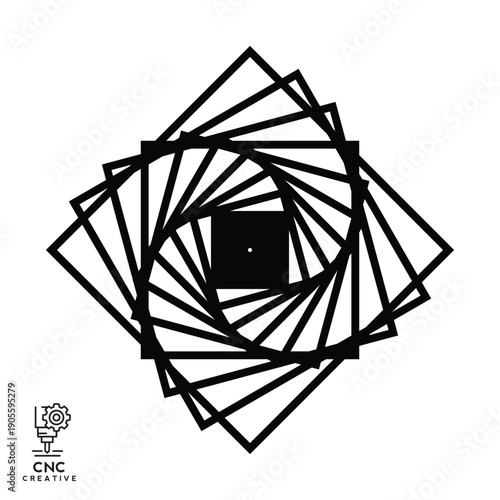 Abstract Rotating Squares Geometric Wall Clock Vector Laser Cut Template for Modern Home Decor