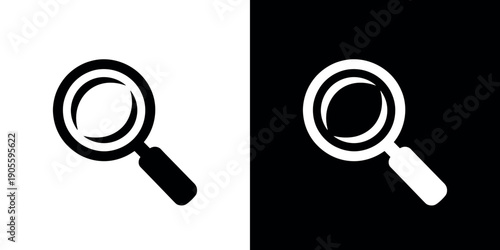 Black and white magnifying glass on contrasting backgrounds search