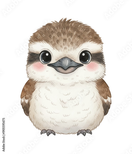 Adorable baby bird illustration with big innocent eyes and fluffy brown white feathers