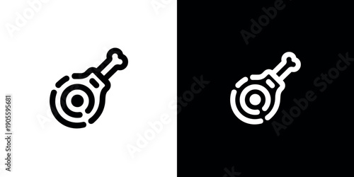 Black and white minimalist of a drumstick with a target symbol