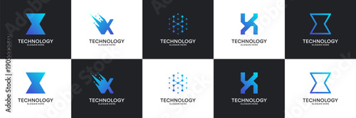 Set of modern initial letter X tech logo. Abstract  icon for technology, internet, digital.