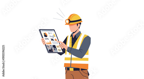 Construction Worker Using Digital Tablet.