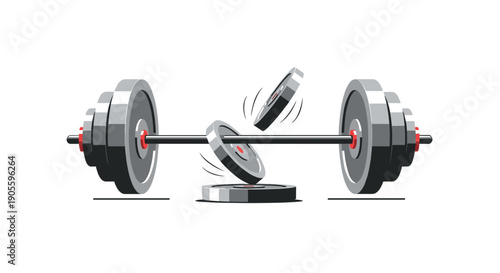 Dumbbell with weights falling off bar.