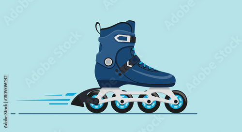 Inline Skate with Blue Boot and Wheels.