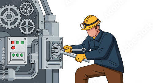 Mechanic Repairing Industrial Machinery with Tools.