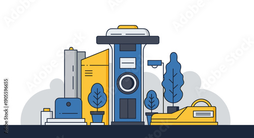 Modern Gas Station with Blue Pump.