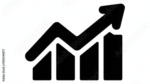 Bold Black Solid Icon Of A Rising Bar Chart Featuring A Thick Jagged Line Arrow Moving Upward Over Four Ascending Bars Representing Strong Financial Growth Positive Business Trends And Market Success