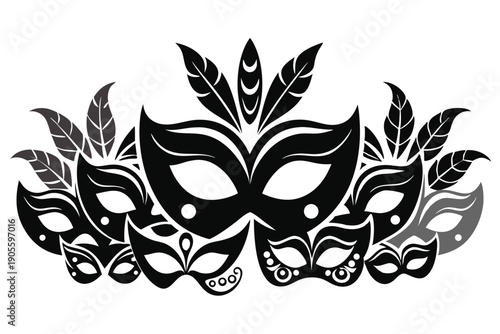 set of masquerade silhouette line art vector illustration with a white background